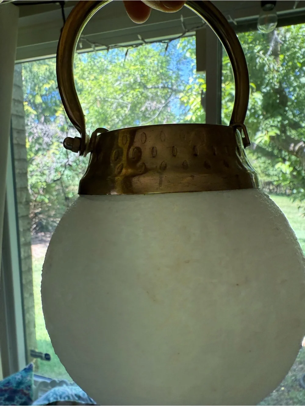 Brass-Accented White Globe Hanging Lantern